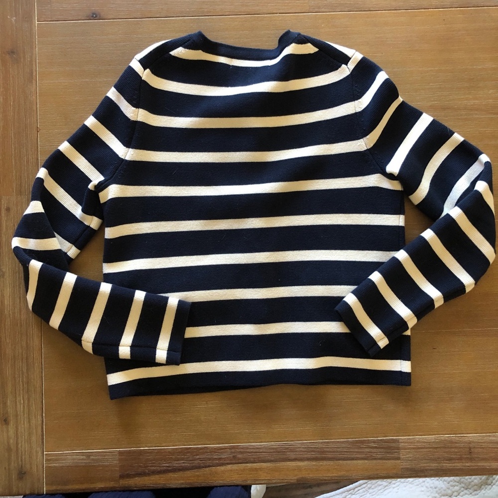 Boden Holly knitted jacket Navy & Cream Striped Button-Front Cardigan US size 2 - Picture 2 of 5
